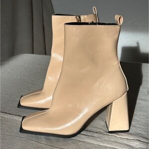 PLT Tan Ankle Boots With Square Toe - Wide Width Size 9